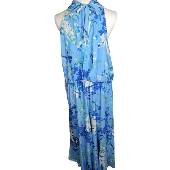Adrianna Papell Blue Halter Tie Neck Floral Sleeveless Maxi Dress Size 16 - Picture 10 of 11